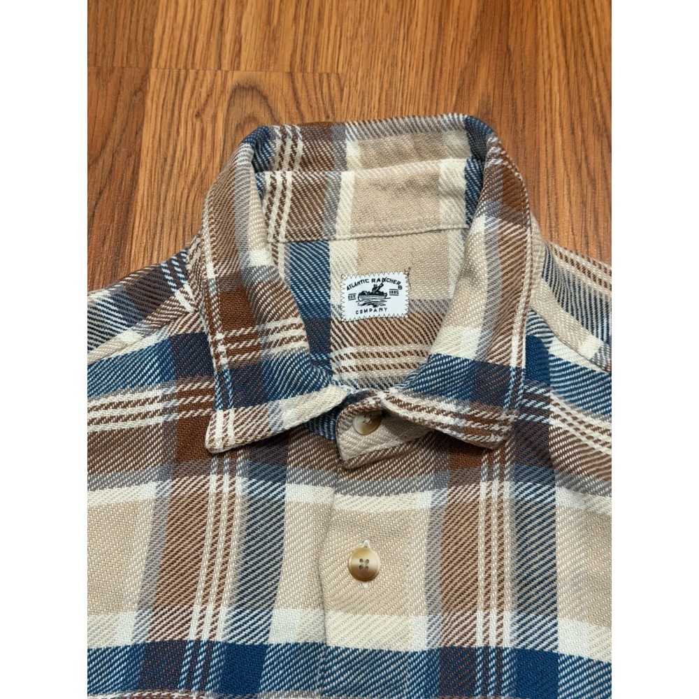 Atlantic Rancher Shirt Mens Medium Plaid Linen Blend Workwear Button Front - Picture 4 of 13